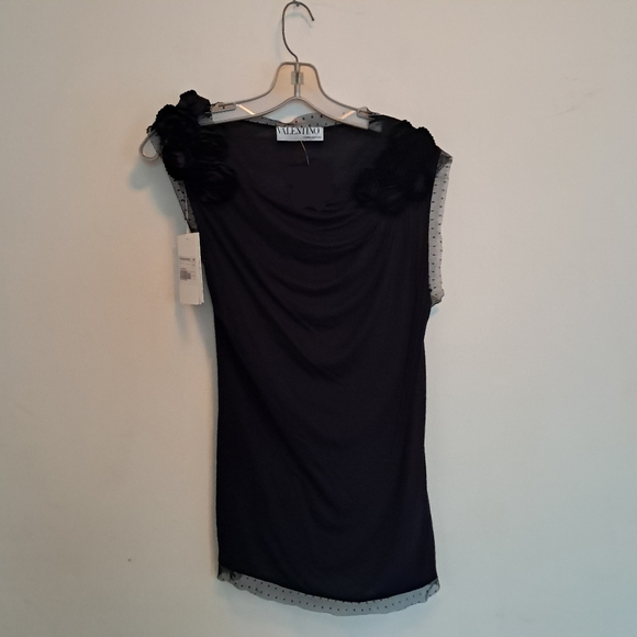 Valentino T-Shirt Couture Sleeveless Top Women's 6 Small Black Floral Applique